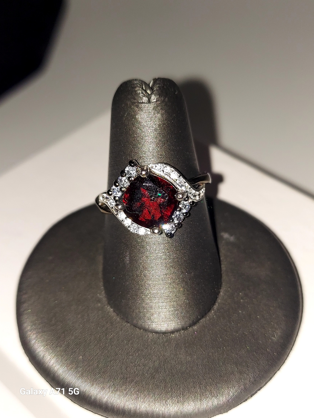 Sterling Silver Halo Style Ring with Square Cushion Cut Garnet  Center Stone 7